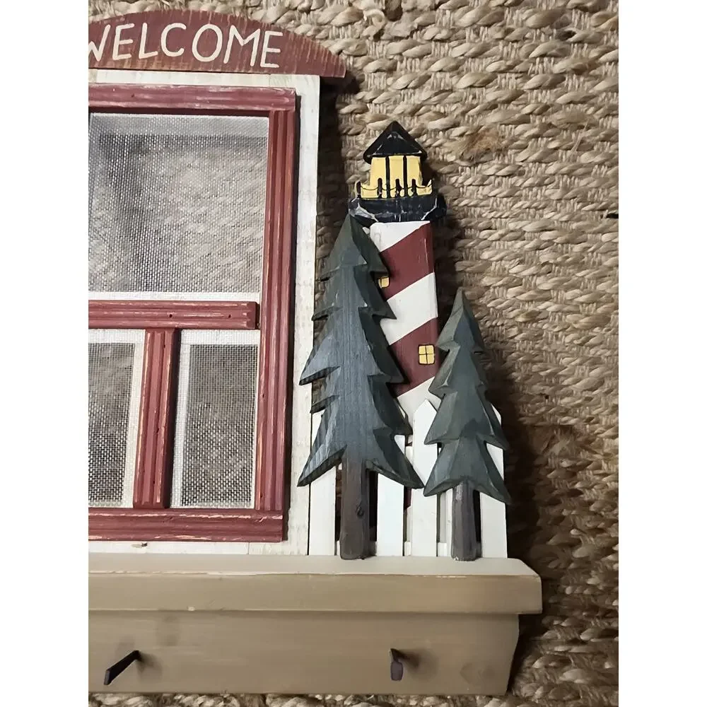 Wooden Rustic Style Nautical Coastal Lighthouse Beach House Wall Decor key Hooks